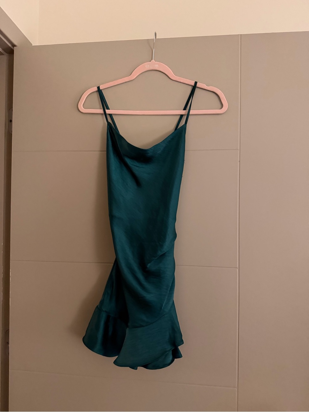 Windsor Emerald Satin Slip Mini Dress with Ruffle Hem